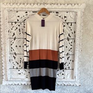 Elegant Striped Knit Dress - White, Black, Brown - Lascana - size M